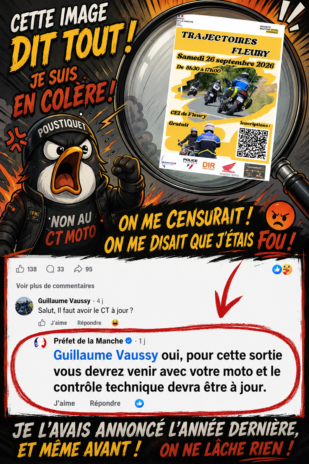 reprise de guidon et le CT Manche poustiquet en colere